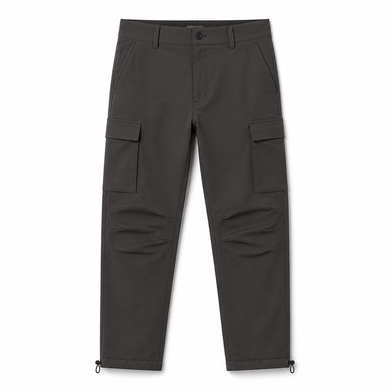 Charcoal cargo trousers with flap pockets and adjustable hems