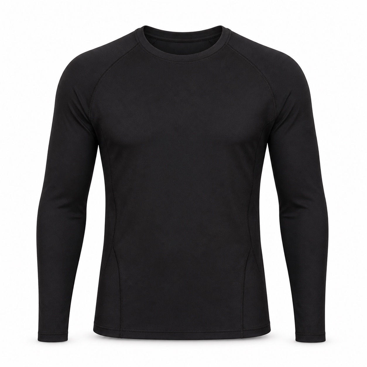 Black long-sleeve compression top with shaped seam lines