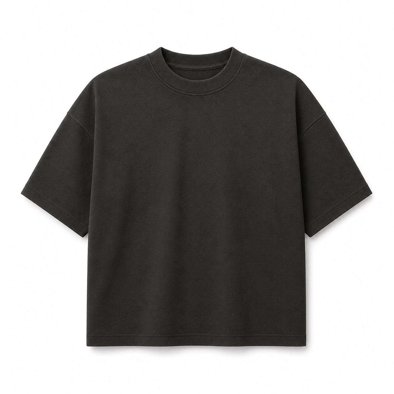 Black heavyweight boxy T-shirt with a ribbed crew neck